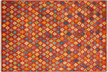 handmade Geometric Balouchi Orange Green Hand Knotted RECTANGLE 100% WOOL area rug 5' x 7'